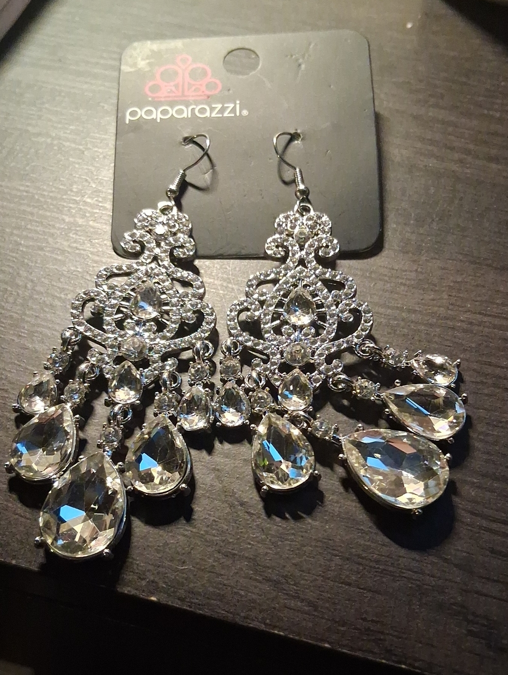 paparazzi Silver Clear Crystal Chandelier Earrings